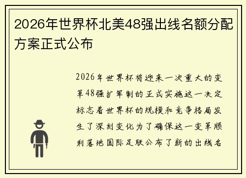 2026年世界杯北美48强出线名额分配方案正式公布